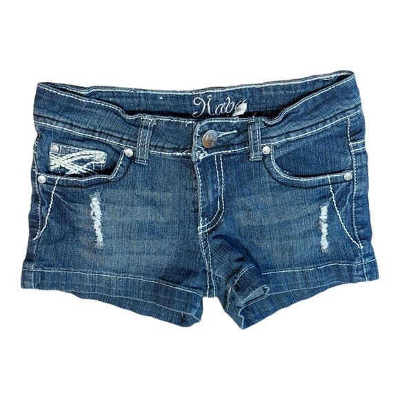 Kaba Embellished Jean Denim Shorts Distressed Booty Size 0 - Picture 2 of 6